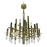 Lustre Sciolari 15 lumières chrome légèrement doré et perspex modèle Ice, Italie années 60