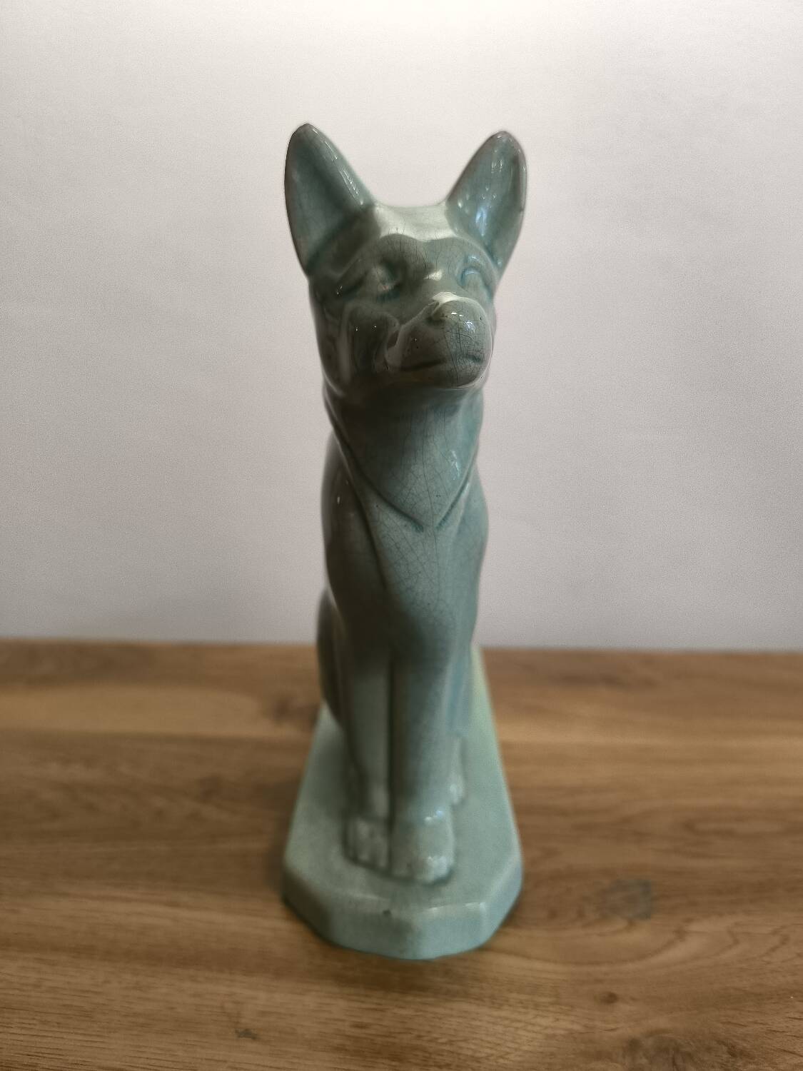 Celadon green crackled ceramic dog circa 1930