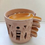 Ensemble 6 cendriers individuels de table en terre emailléejaune orange ethnique