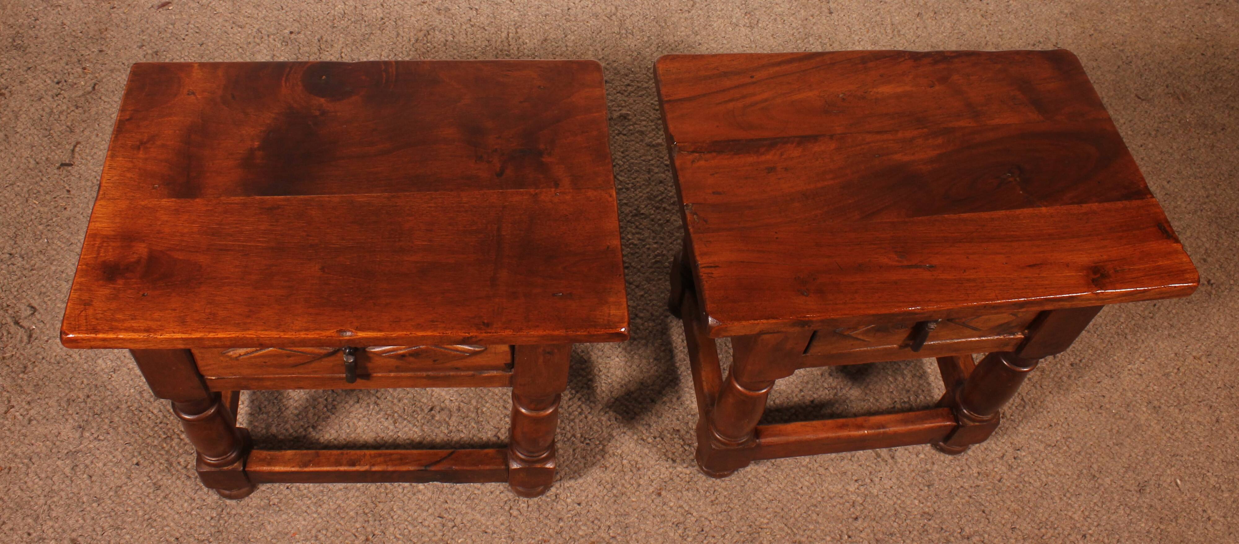 pair of Spanish walnut bedside tables