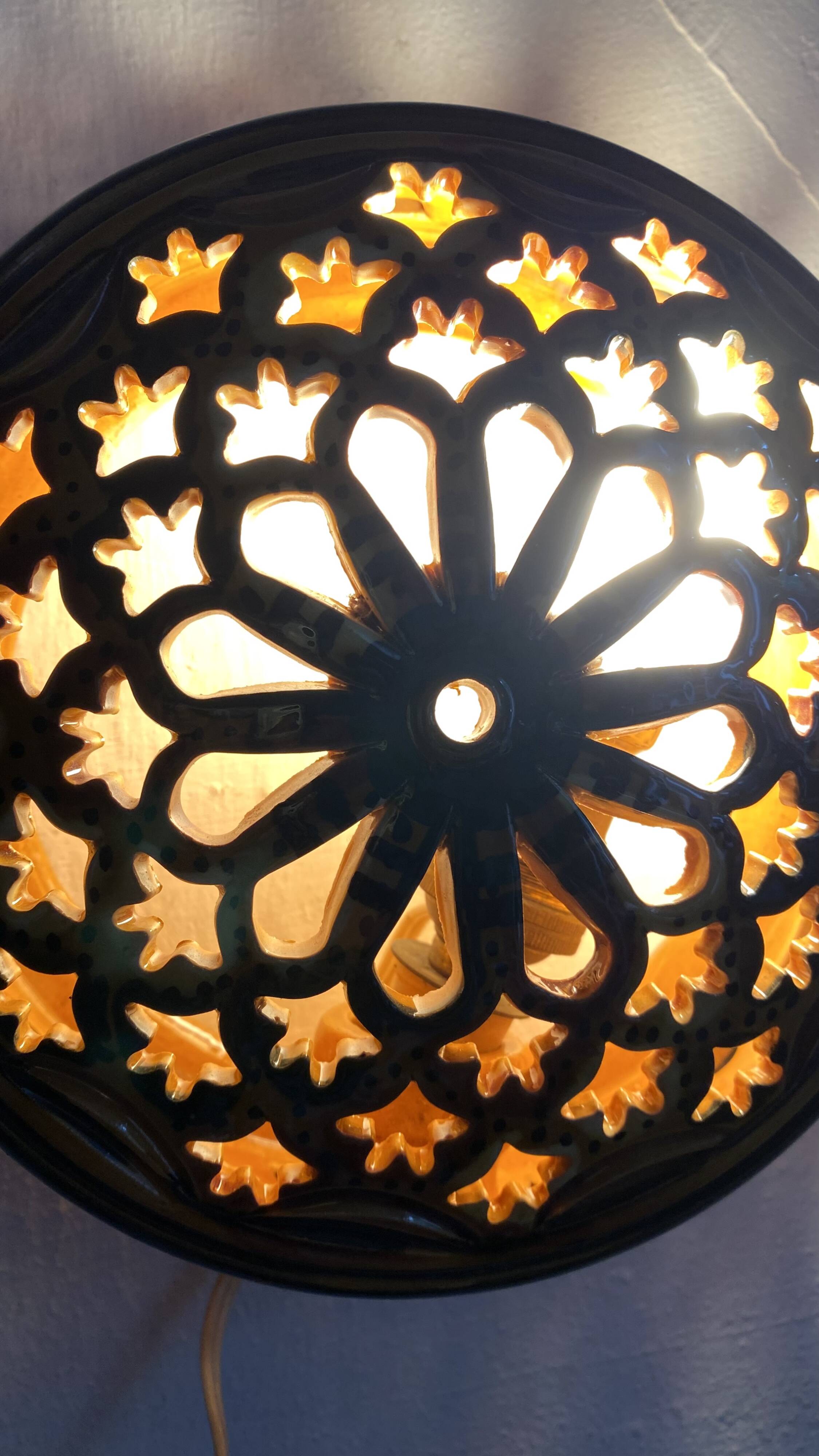 Pair of enamelled terracotta wall lights