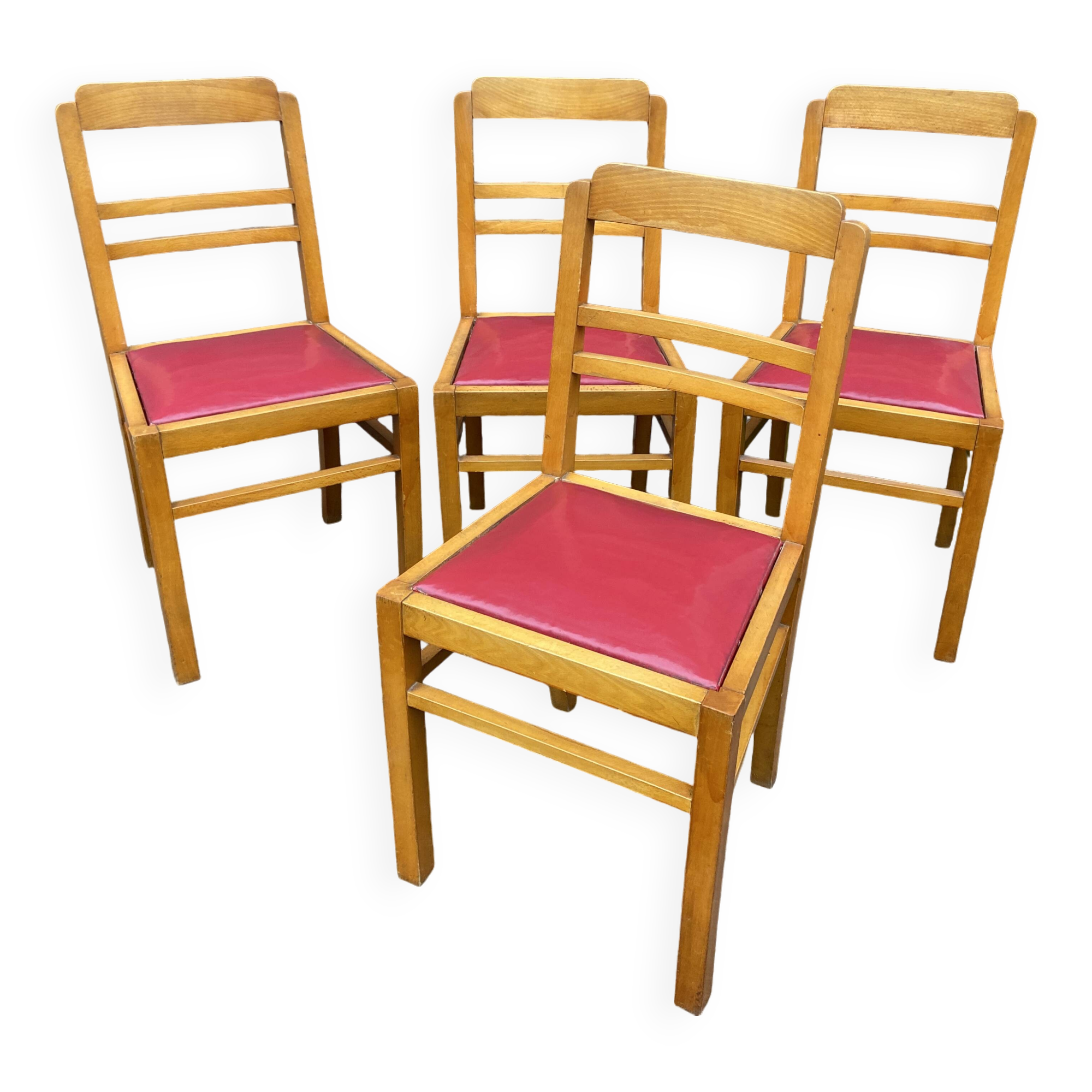 Lot of 4 vintage art deco chairs 1950 mid-century furniture damaged by rené gabriel