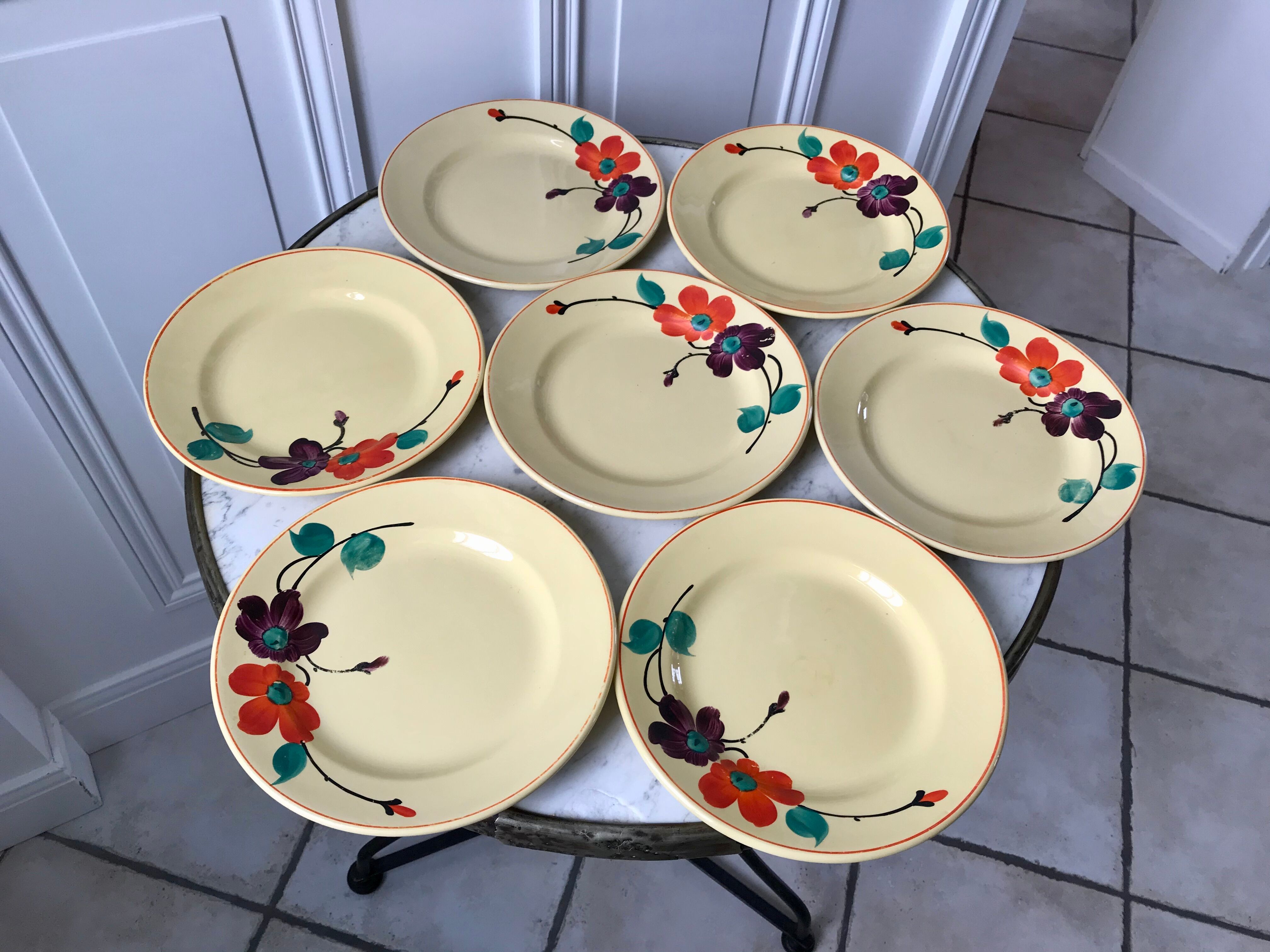 6 dessert plates Digoin Sarreguemines model "Ginette" years 30-40