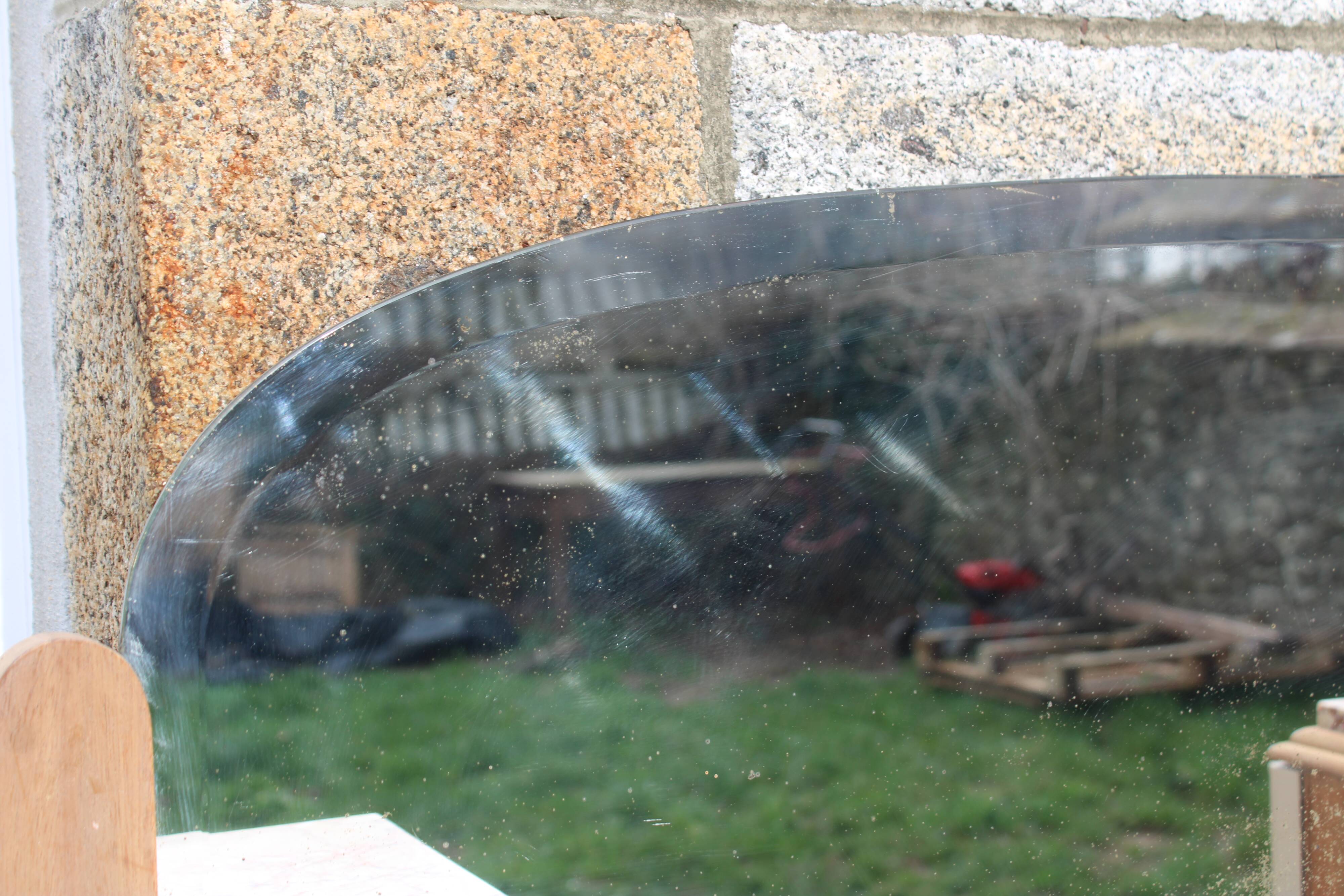 Renovated Art Deco buffet, pink marble and original mirror.