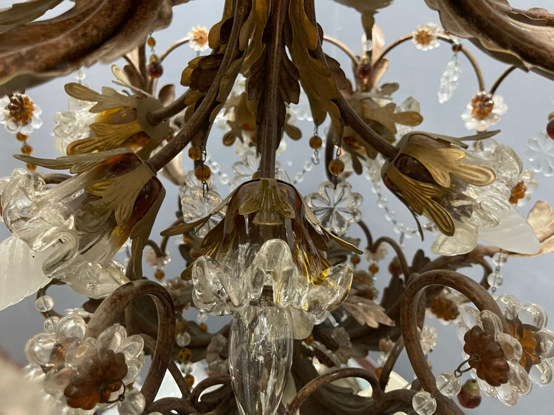 Italian Tole Murano Glass Chandelier 1960’s 