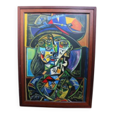 "Fille Nue" Peinture Figurative Acrylique de Style Cubiste Contemporain Après Pablo Picasso, Environ 1980