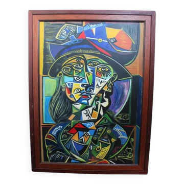 "Nude Girl" Figurative Acrylic Painting in Contemporary Cubist Style After Pablo Picasso, Circa 1980