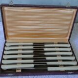 Set 10 old knives stainless blade white handle