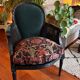 Fauteuil Louis XVI cannage et velours vert foncé