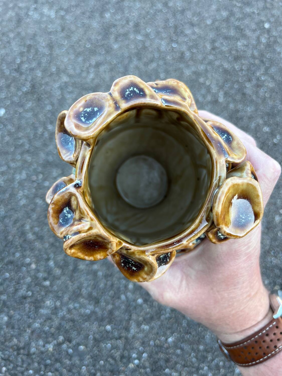 Vintage ceramic vase with mushroom relief decoration