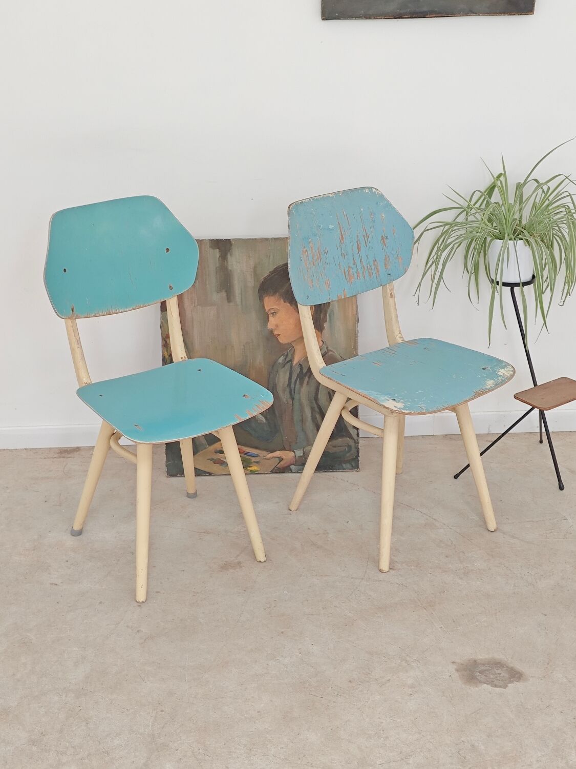 Set of 2 Czechoslovak chairs TON Bystrice Thonet White and Blue