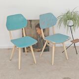 Set of 2 Czechoslovak chairs TON Bystrice Thonet White and Blue