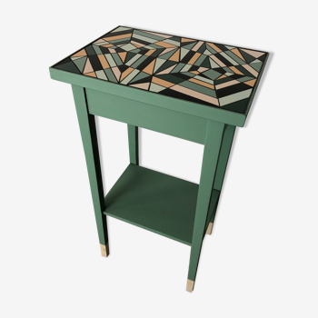 Fifth wheel plant holder console side table with mosaic design