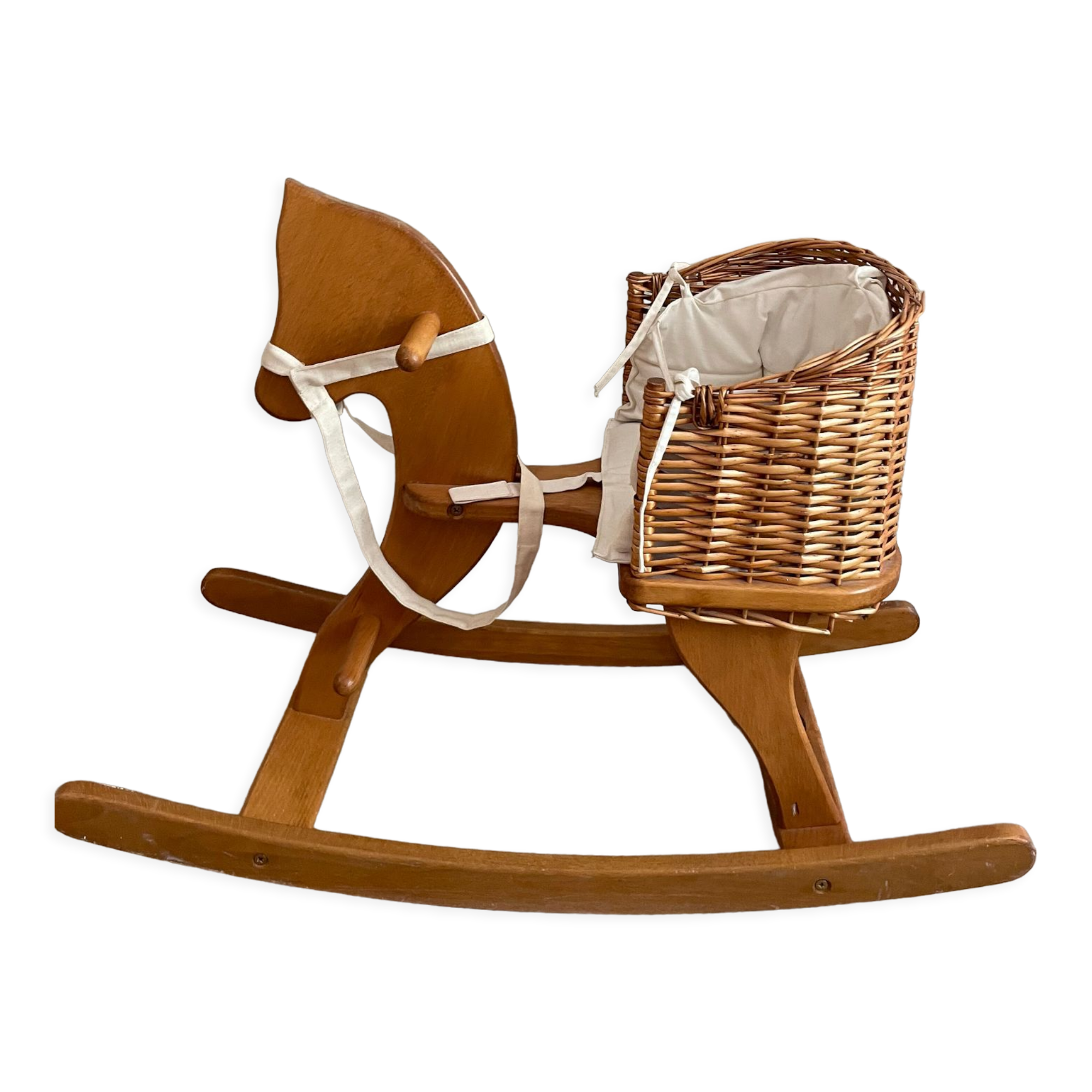 Rocking horse made of wood and wicker
