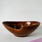 Grande coupe en céramique marron et colorée, design, 1970