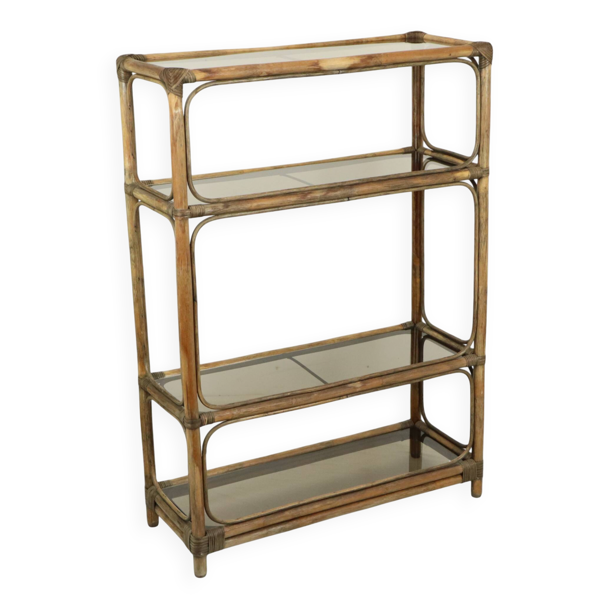 Vintage Boho Shelf Bookcase Bamboo and Smoked Glass 140cm