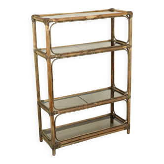 Vintage Boho Shelf Bookcase Bamboo and Smoked Glass 140cm