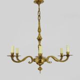 Old chandelier, suspension, light fixture with 6 bronze lights. 70s