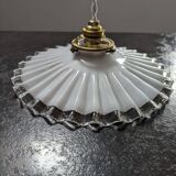 Old hanging lamp in white pleated opaline Art Deco 1930 Ø 25 cm