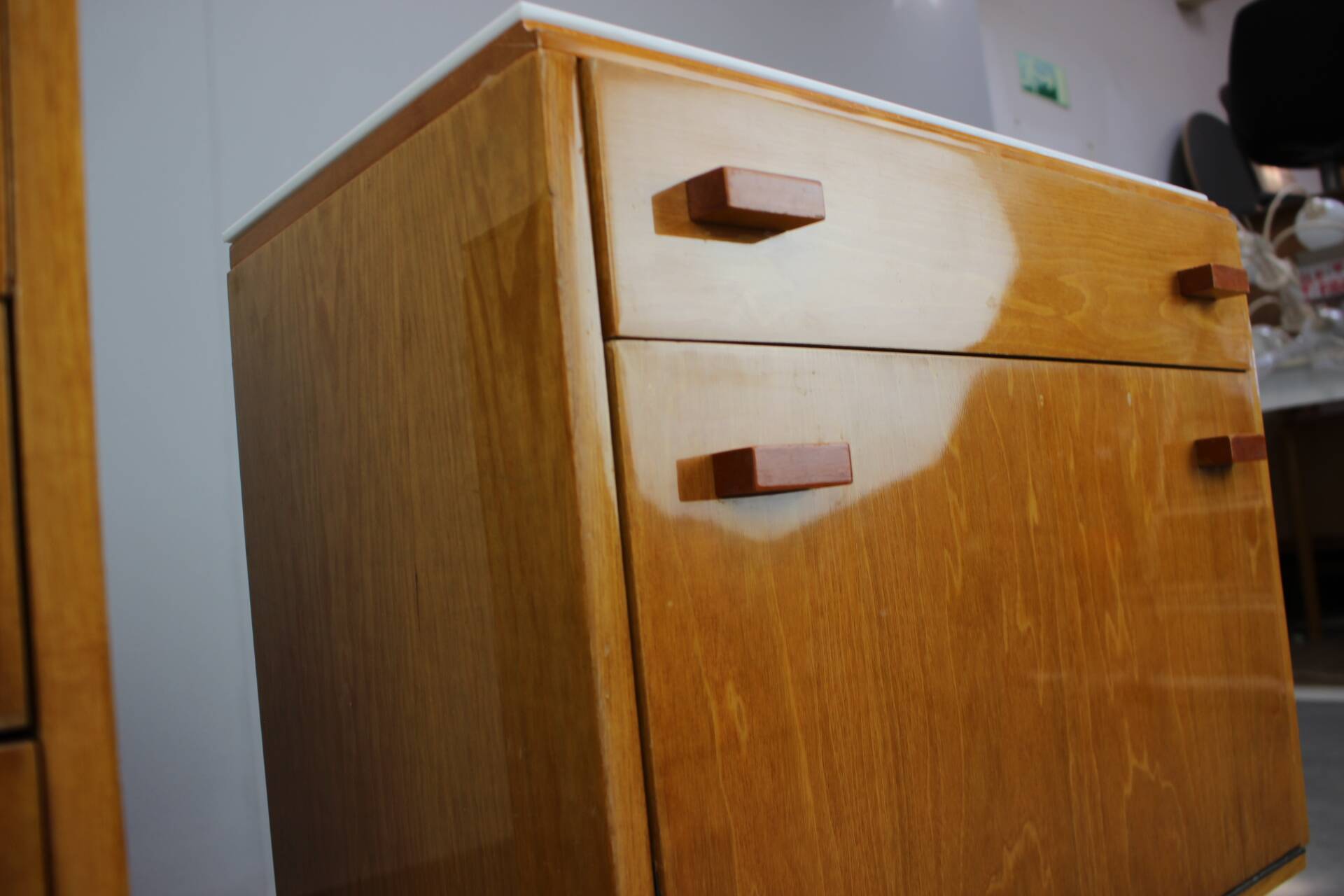 1960s František Mezulaník Mid-Century Maple Nightstands with Black and White Glass
