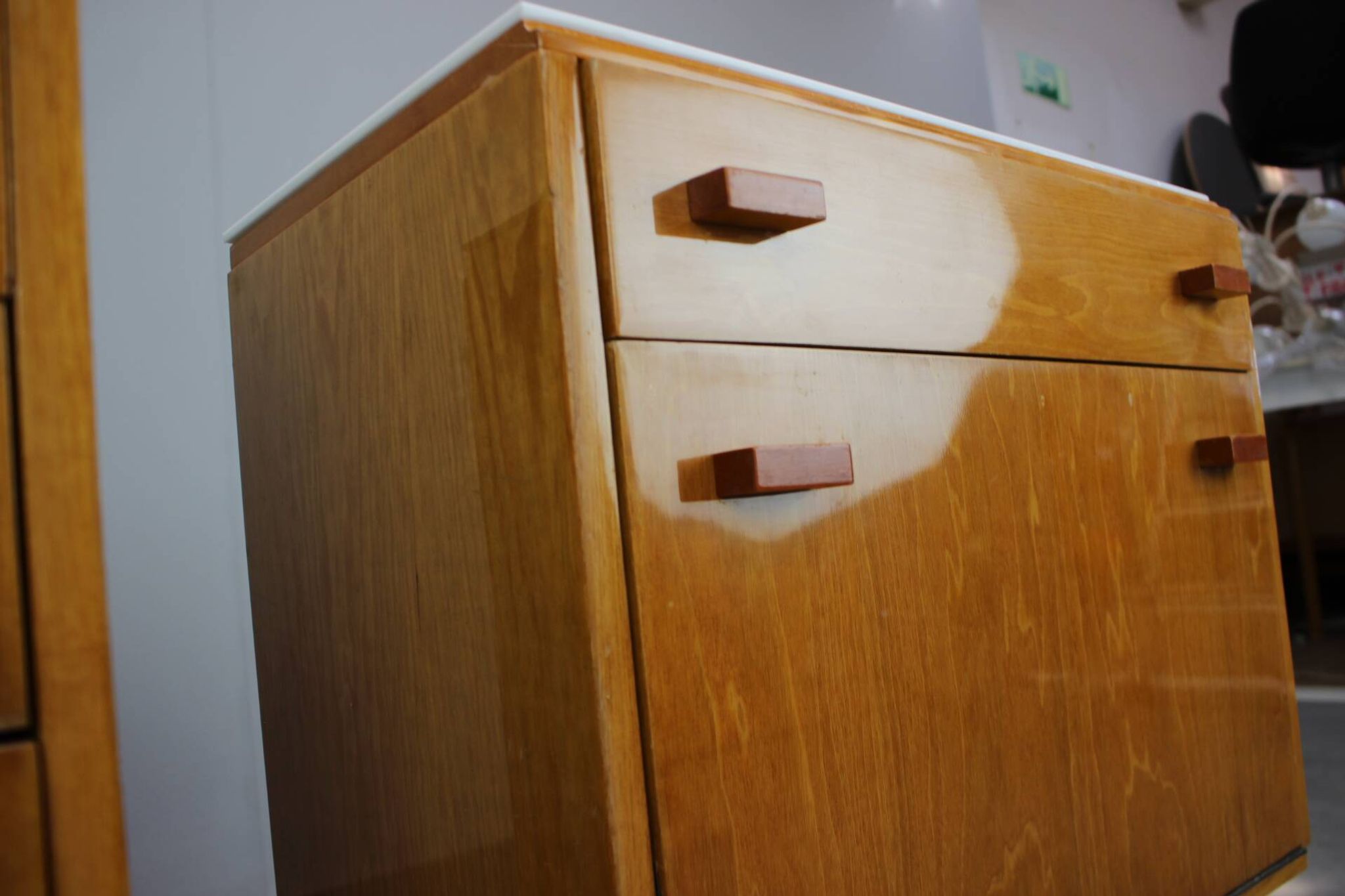 1960s František Mezulaník Mid-Century Maple Nightstands with Black and White Glass