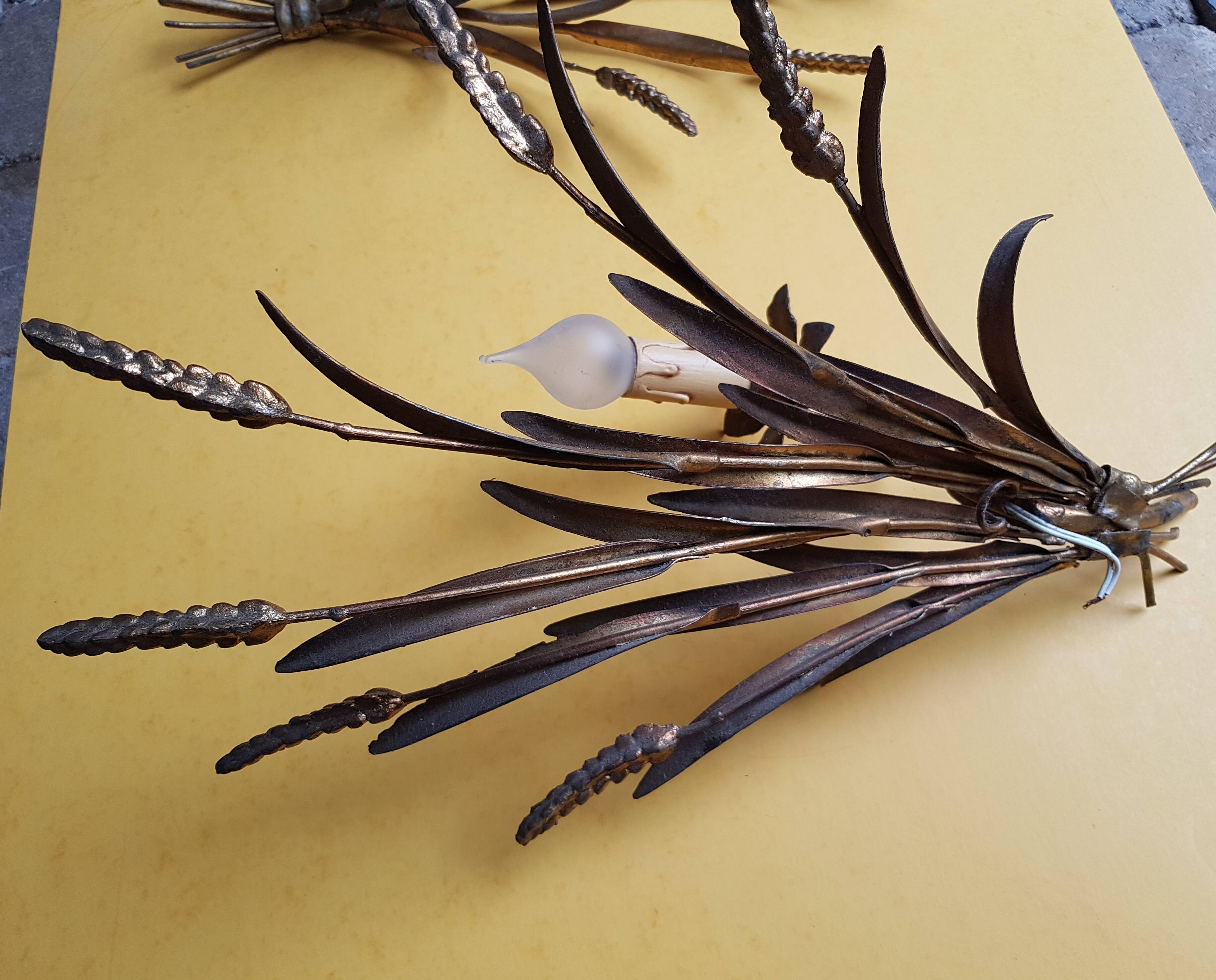 Pair of "wheat ear" gold metal sconces