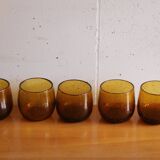 5 amber blown bubble glasses