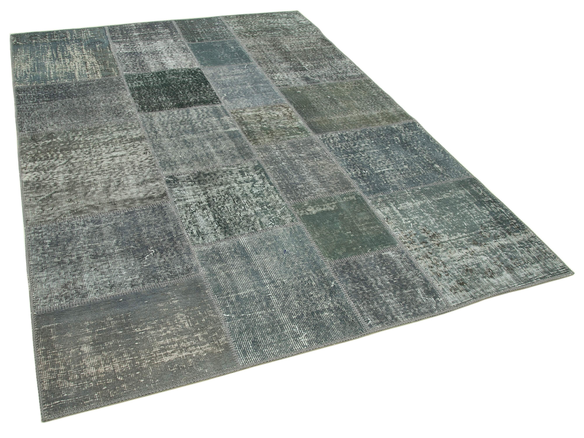 Handwoven turkish contemporary 171 cm x 239 cm grey patchwork carpet
