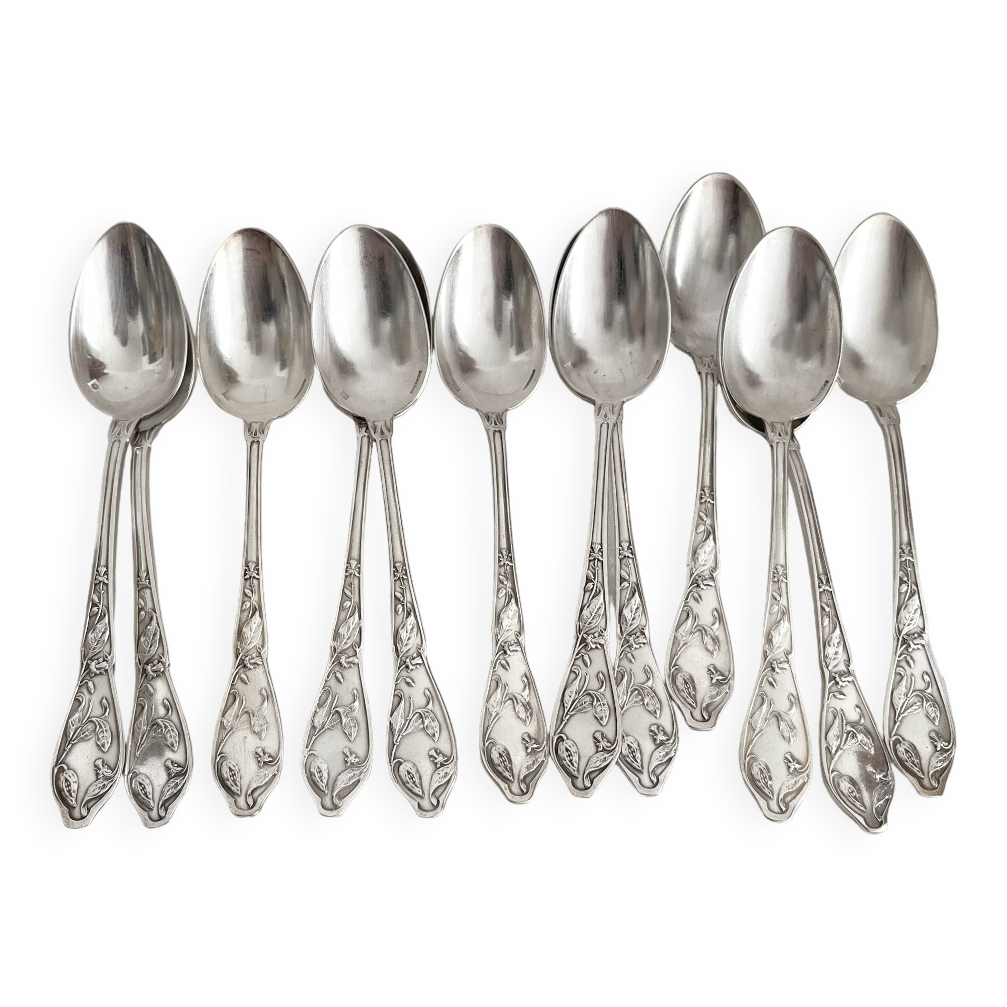 12 small silver-plated metal teaspoons "Cocoa" by Boulenger