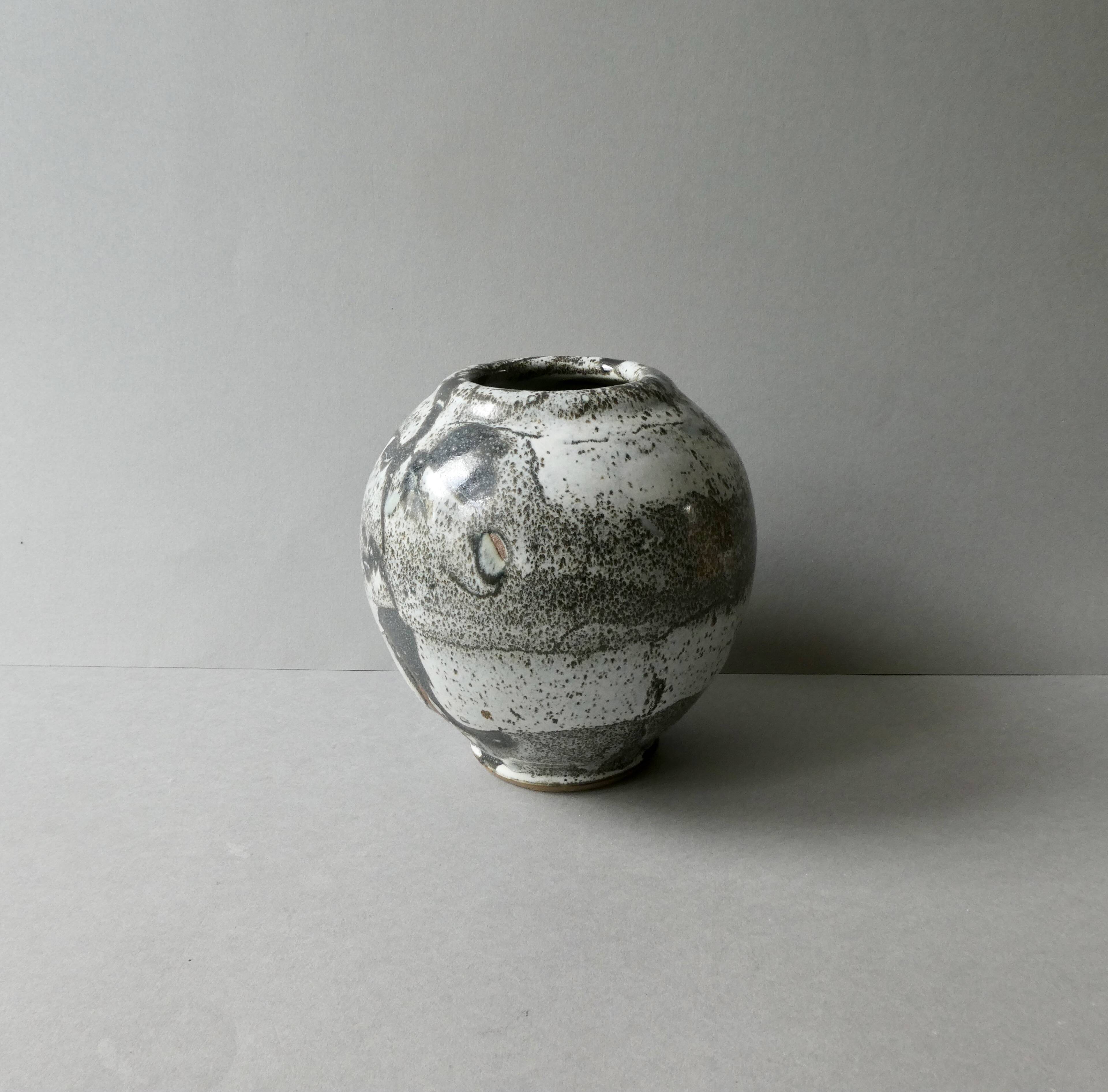 Stoneware vase with Japanese decor by Philippe Dubuc