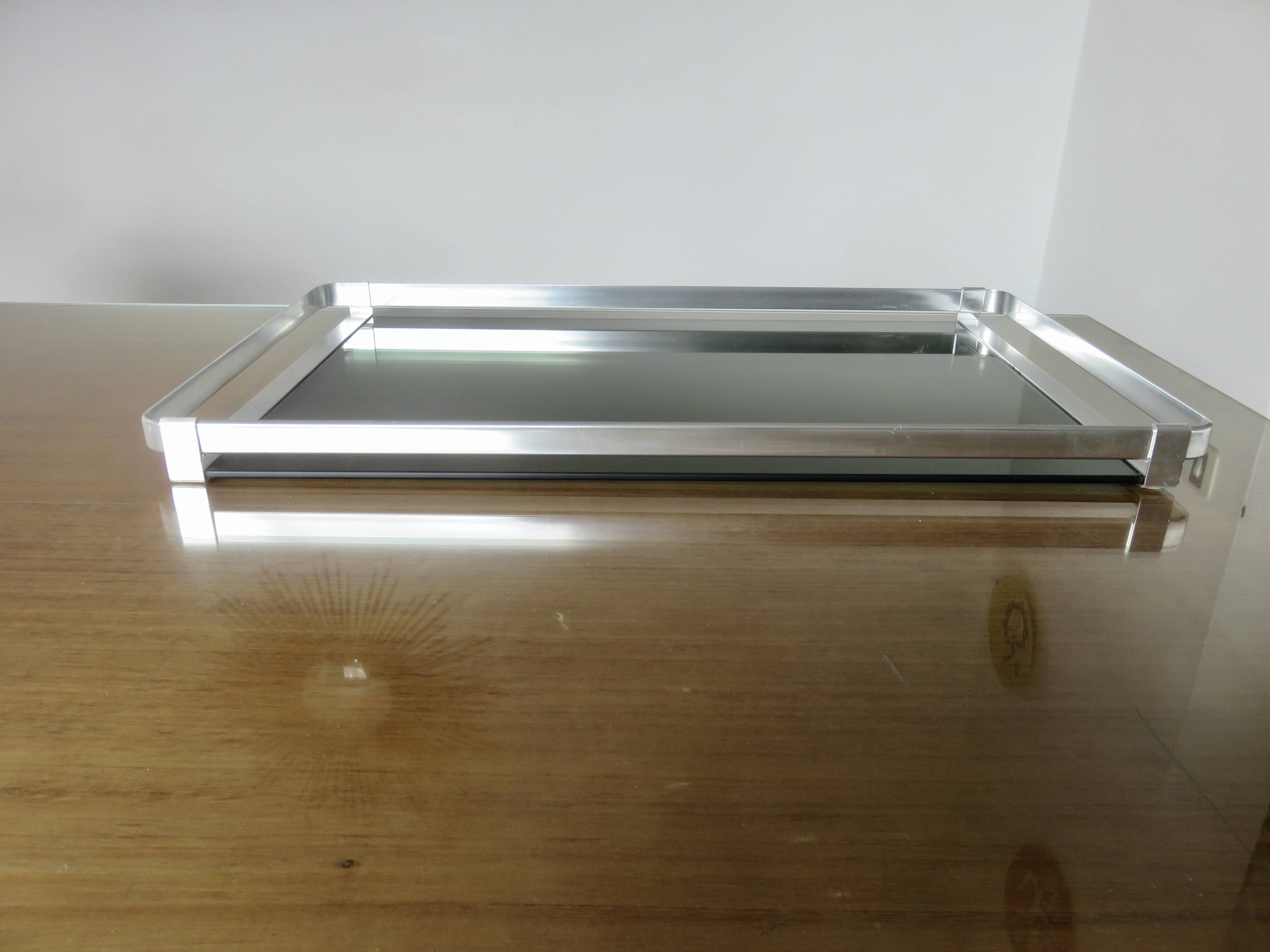 Very large tray, MB Italy for Roche Bobois, aluminum and smoked glass, 70