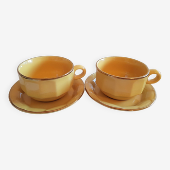 Duo de tasses à chocolat, petit-déjeuner, Style bistrot, en porcelaine, jaune et or
