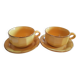 Duo of chocolate cups, breakfast, Bistro style, porcelain, yellow and gold
