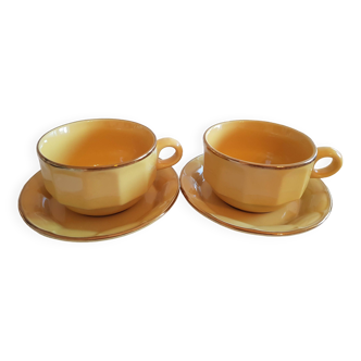 Duo de tasses à chocolat, petit-déjeuner, Style bistrot, en porcelaine, jaune et or