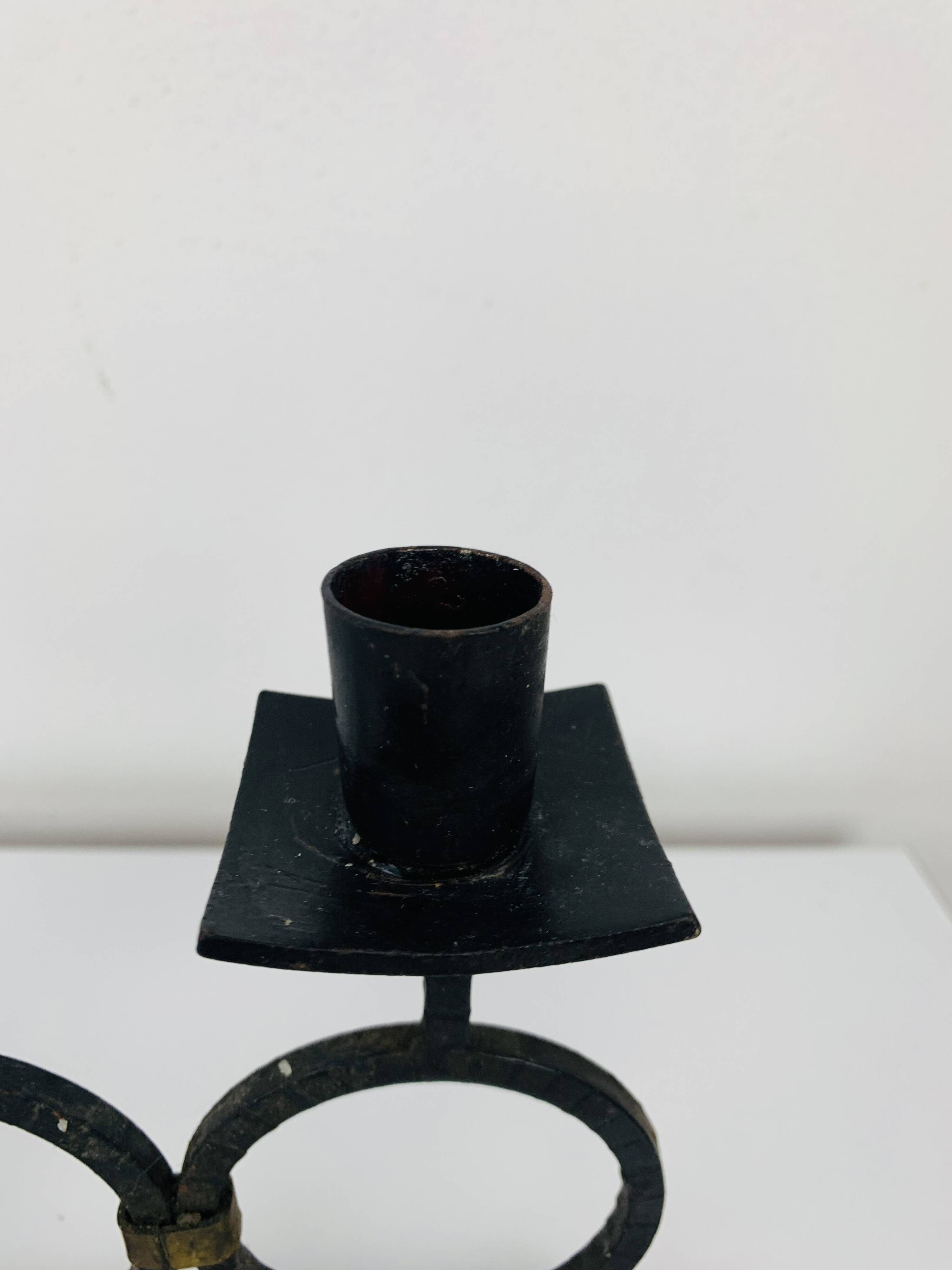 Vintage Brutalist Wrought Iron Triple Candle Holder