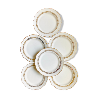 Lot de 6 assiettes vintage blanche et doré Poreylor l'Amandinoise France