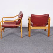 Vintage, Leather and Plywood Andy Armchairs by Janos Bodnar, Hungary, 1977, Set of 2