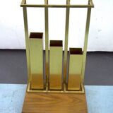 Portemanteau en laiton et bois du milieu du siècle. Italie années 1970