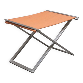 Cognac leather & steel folding stool by Michael Christensen, 1960s