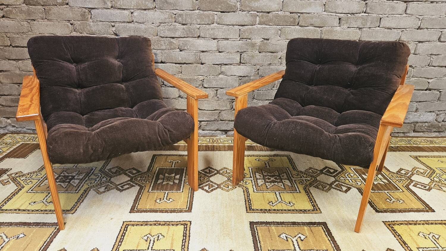 Pair of Yngve Ekström pine armchairs, 1970s
