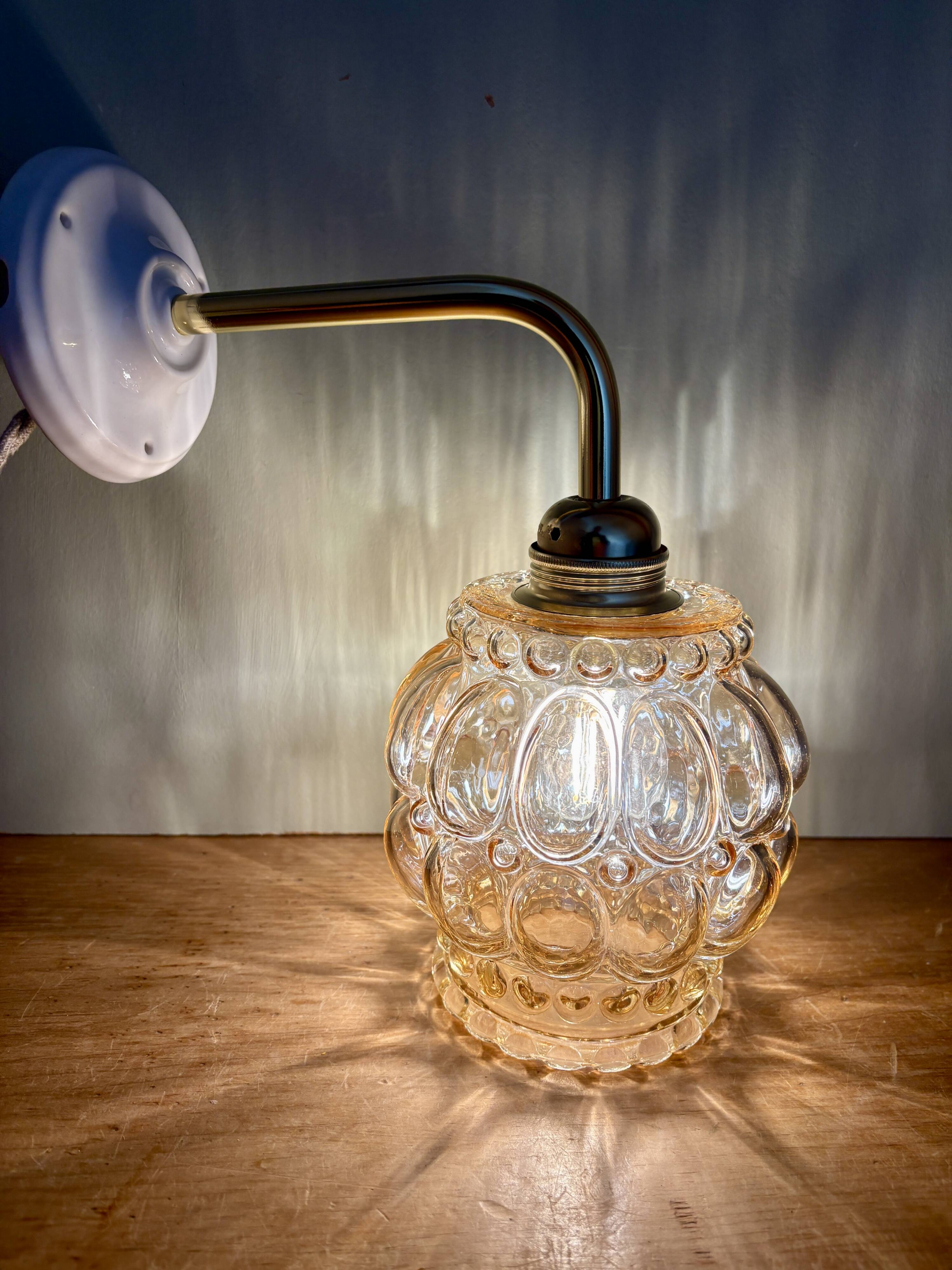 Vintage globe angled wall light in bubbled glass