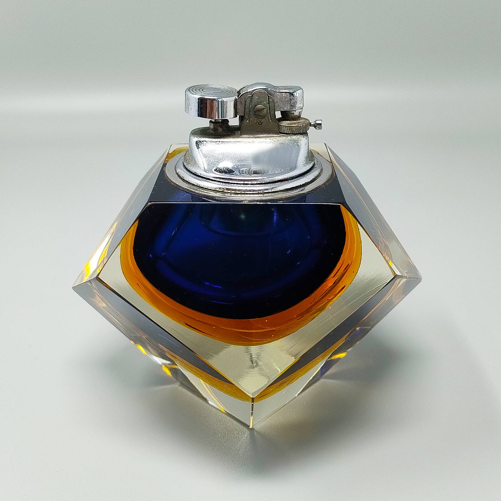 1960s Stunning Blue Table Lighter in Murano Sommerso Glass By Flavio Poli f