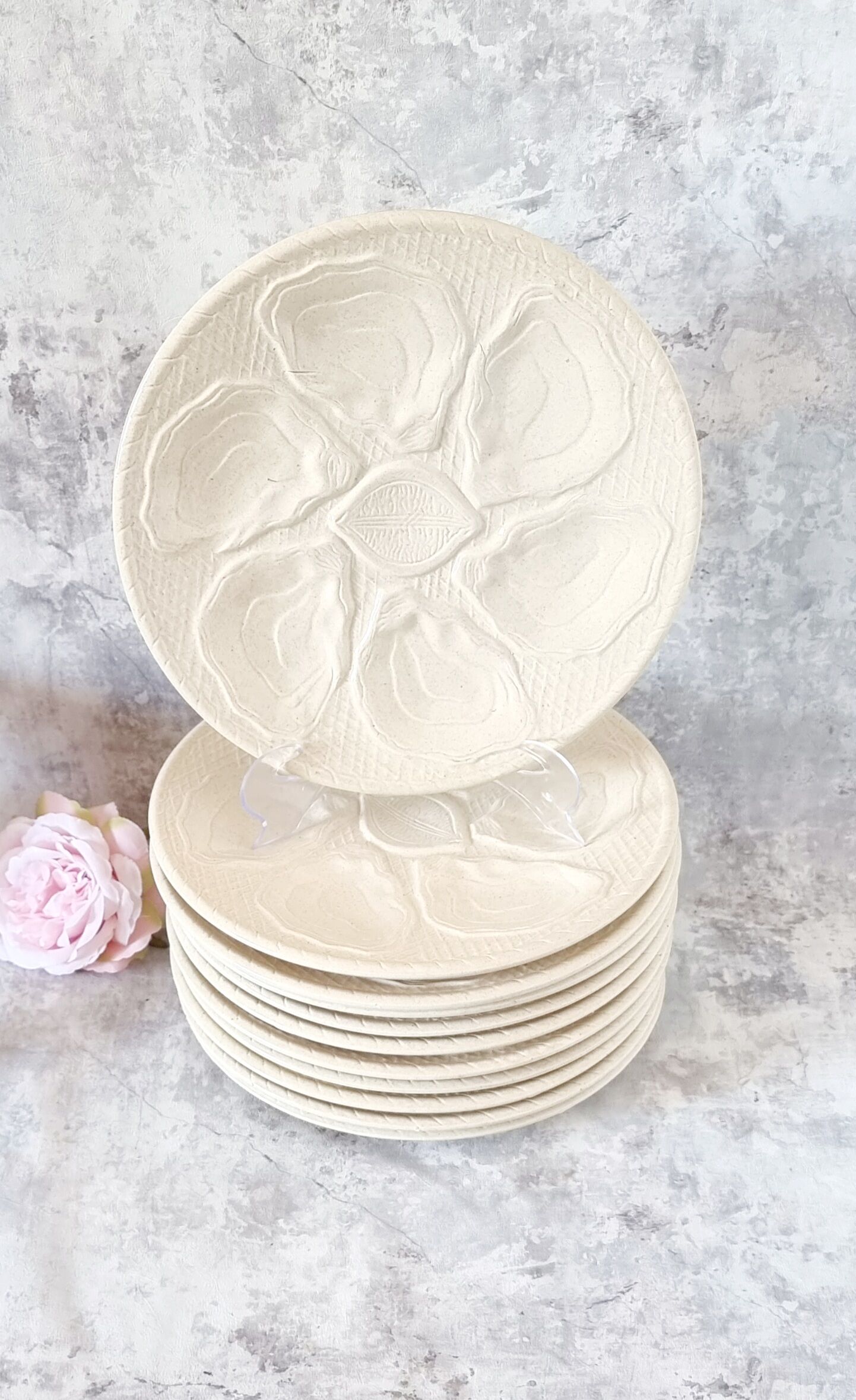 Lot de 12 plats à huîtres en céramique
