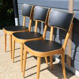 3 chaises baumann dos large skaï noir