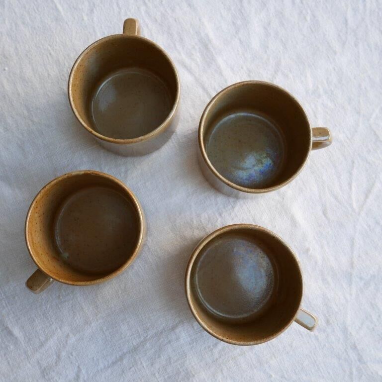 Set of 4 coffee cups in Brenne sandstone, France