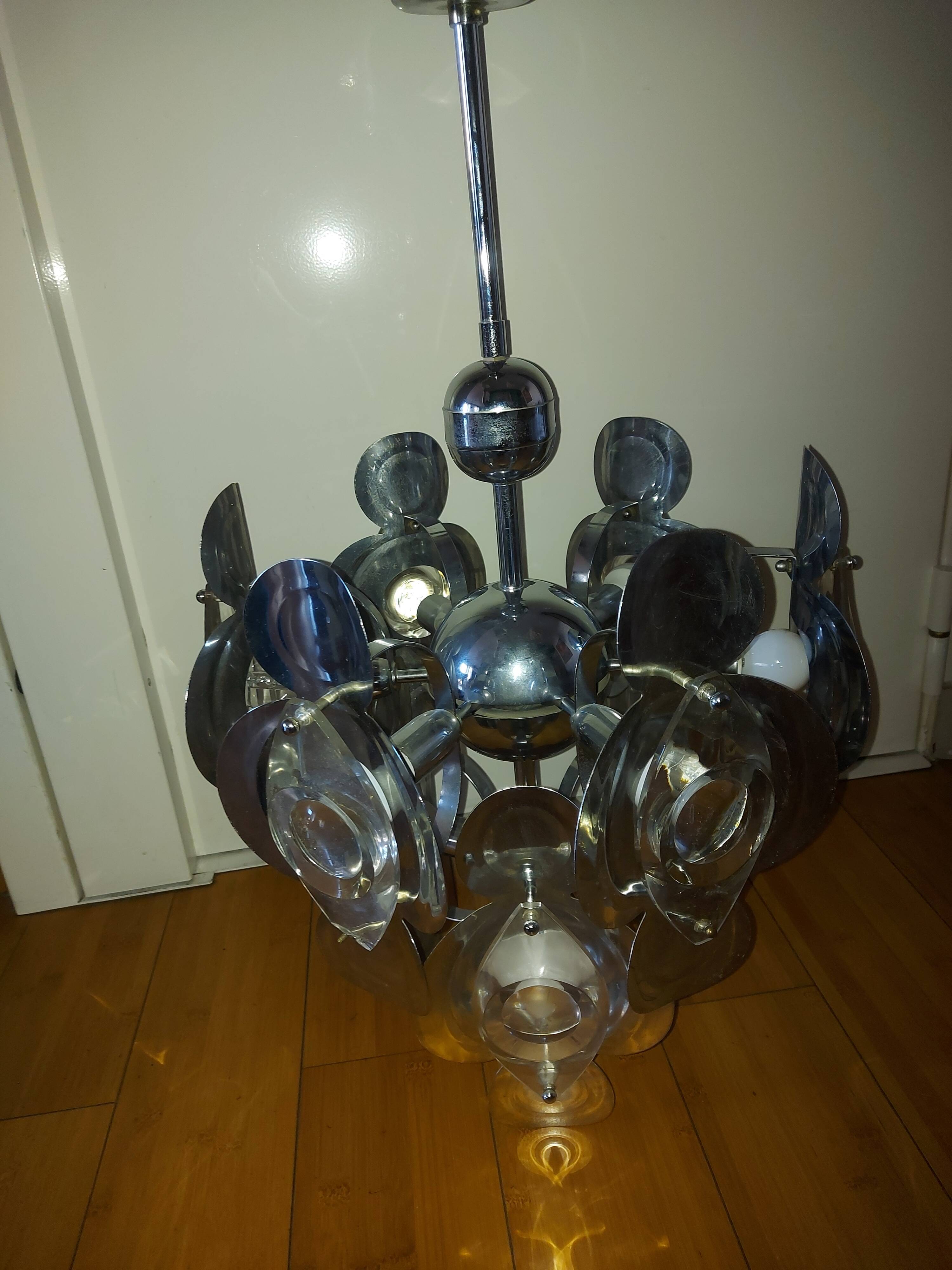 Vintage chandelier 70'S Oscar Torlasco , 9 lights