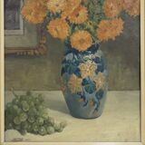 Belgium baroque painting of vase with flowers signed Jos Pas, 1944