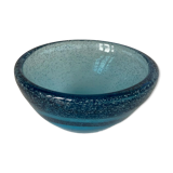 Beautiful and heavy blue bubbled glass cup