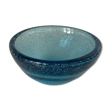 Beautiful and heavy blue bubbled glass cup