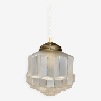 Vintage building art deco globe pendant light in frosted glass